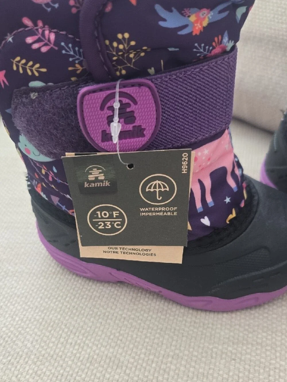 Kamik Kids Purple Snow Boots with Unicorn & Heart Pattern